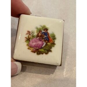 Vintage Colibri Pill Box with Mirror England Porcelain Top